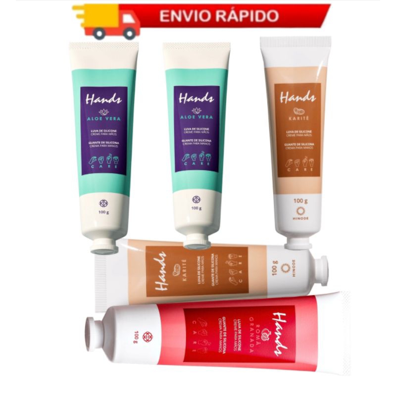 Kit 5 Luvas De Silicone Hands - 2 Aloe Vera I 2 Karitê E 1 Romã Hinode 100g Cada