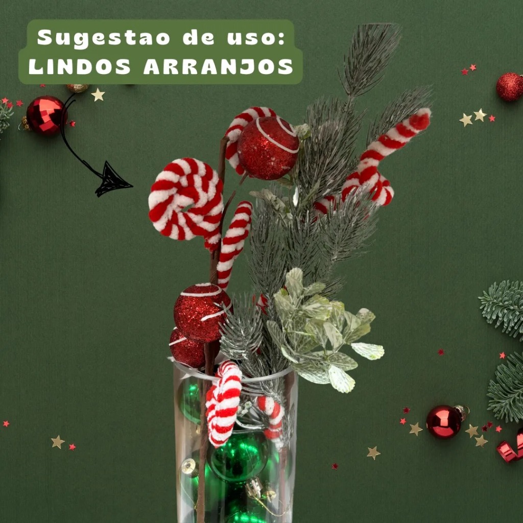Galho Pick Pirulito E Bola Enfeite Natalino 62cm Natal Luxo Doces Grande para Arranjos e Arvores — imagem 2 de 2