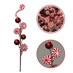 Galho Pick Pirulito E Bola Enfeite Natalino 62cm Natal Luxo Doces Grande para Arranjos e Arvores