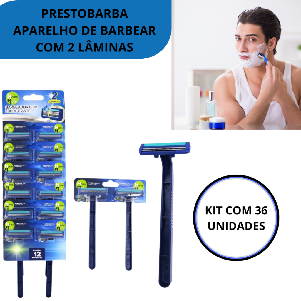 Kit Prestobarba Aparelho de Barbear Longa Duração 2 Laminas Com Fita Lubrificante Lamina Afiada