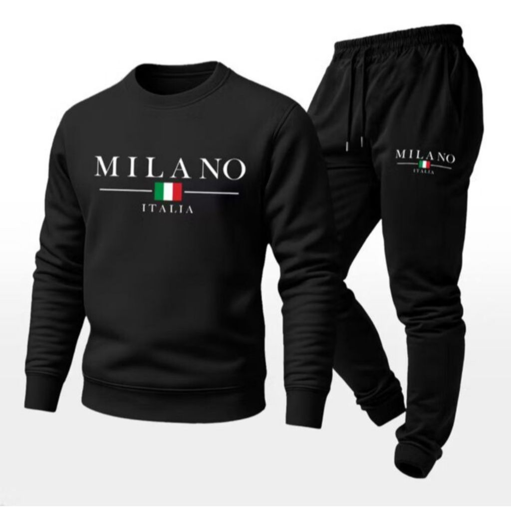 Conjunto Moletom Unissex Estampado Milano Italia Calça e Blusa Gola Redonda