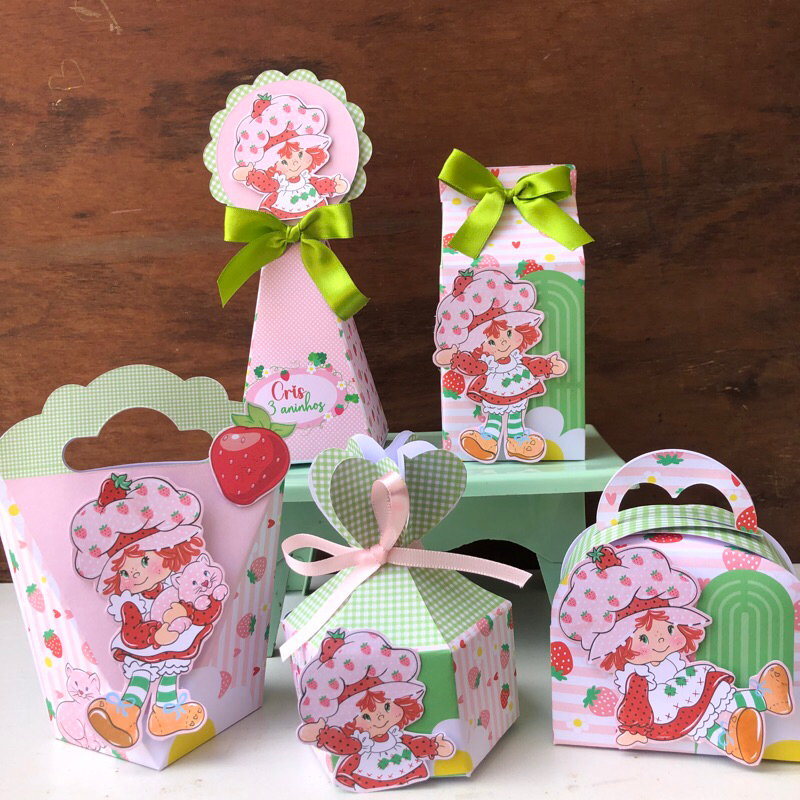 Kit Caixinhas MONTADAS Personalizadas Moranguinho Vintage - Lembrancinha - Aniversário - Festa Infantil