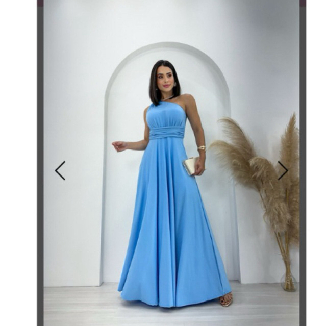 Vestido longo Madrinha de Casamento Festa Social um ombro Azul Serenity