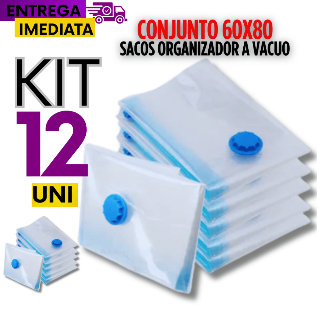 12 Sacos a Vácuo Herméticos 60x80cm para Roupa Edredom e Toalha Multiuso Premium Qualidade Utilidade