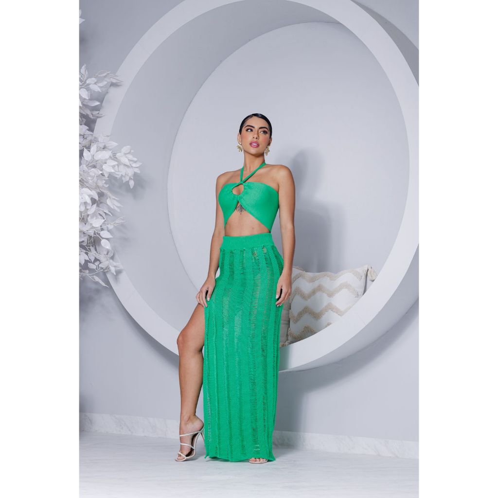 Saia longa arrastão de praia no tricô em Oferta na Shopee