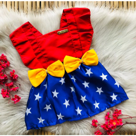 Romper Vestido Temático para Bebes/ Vestido Romper Mulher Maravilha / Tamanho Único