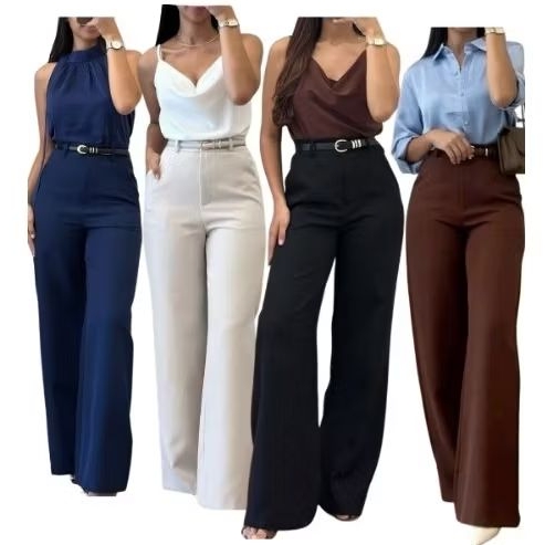 Calça Pantalona wide leg Alfaiataria Feminina Cintura Alta- Tamanhos PP ao G1 em Oferta na Shopee