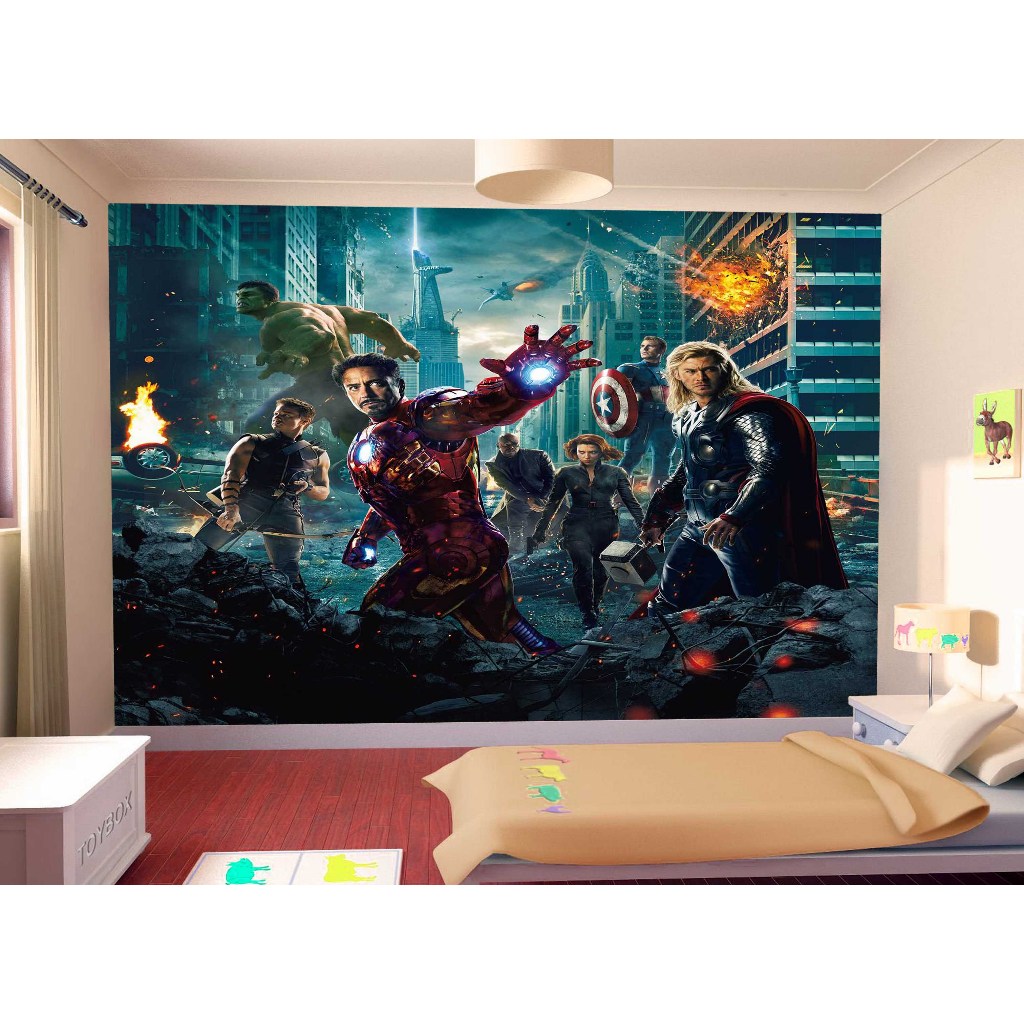 Papel de Parede Adesivo Decorativo Vingadores Heróis Homem de Ferro Hulk Thor NHMA 047