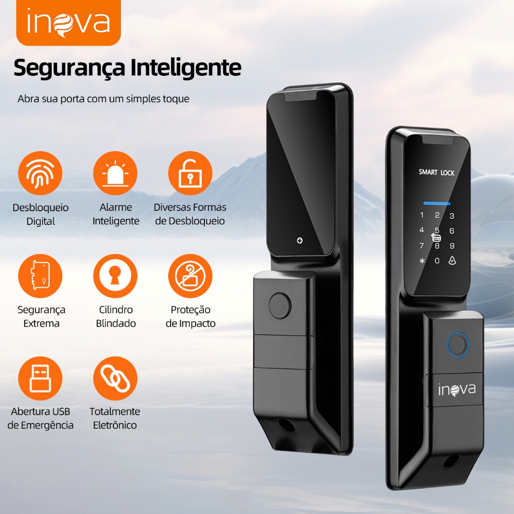 INOVA Fechadura porta interior porta sala bloqueio automático controle elétrico impressão digital em Oferta na Shopee