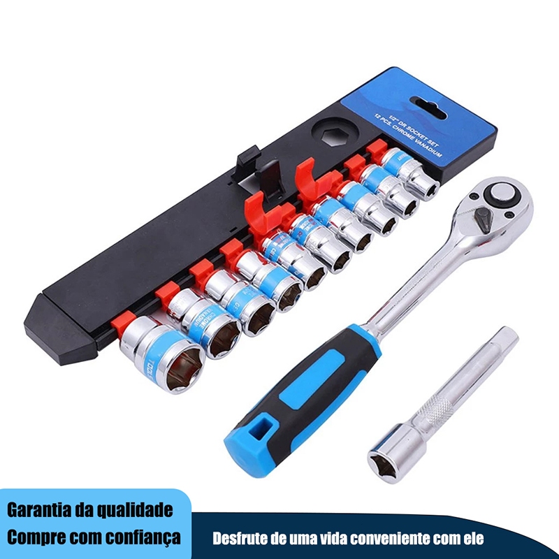 Jogo De Soquete Sextavado 1/2 Catraca 12 Peças 8 a 24mm Salvar Trabalho Com Extensão em Oferta na Shopee