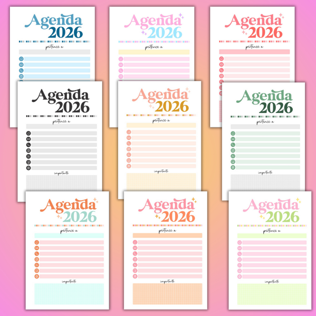 2 Miolos de Agenda 2026 com Capa / 1DPP ou 2PP - Diversas Cores