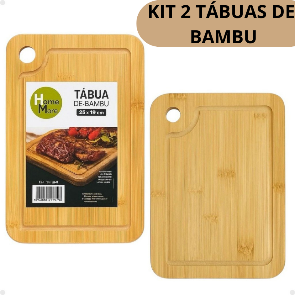 Imagem Kit Tábua de Corte Profissional 100% Bambu Resistente Uso Diário na Cozinha, Carnes e Churrasco