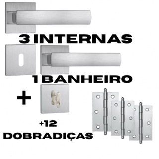 Kit 3 Fechaduras Internas Stam + 1 Fechadura Banheiro Stam + 12 Dobradiças Aço Escovado em Oferta na Shopee