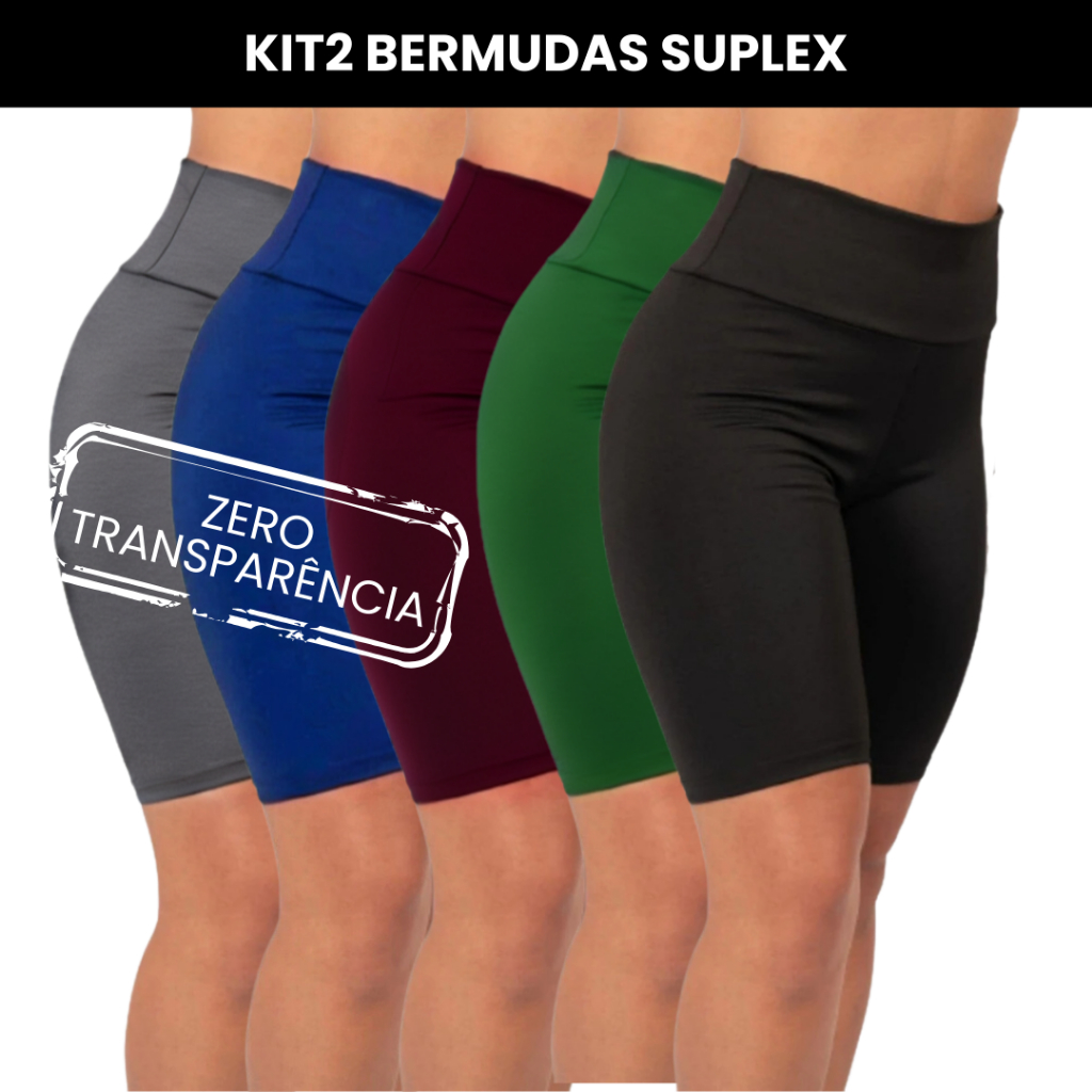 Kit 2 Bermudas Suplex Feminina Fitness Cintura Alta Zero Transparência Ginástica Ciclista Academia Caminhada
