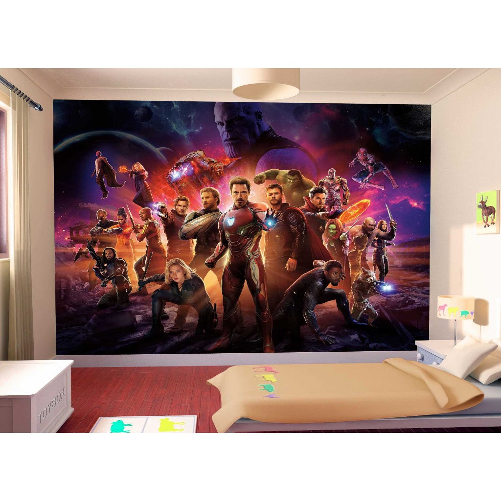 Papel de Parede Adesivo Decorativo Vingadores Ultimato Heróis Homem de Ferro Hulk NHMA 053