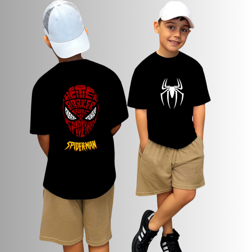 Conjunto Camiseta e Short Infantil Juvenil Unissex Spider Man Homem Aranha Estampado