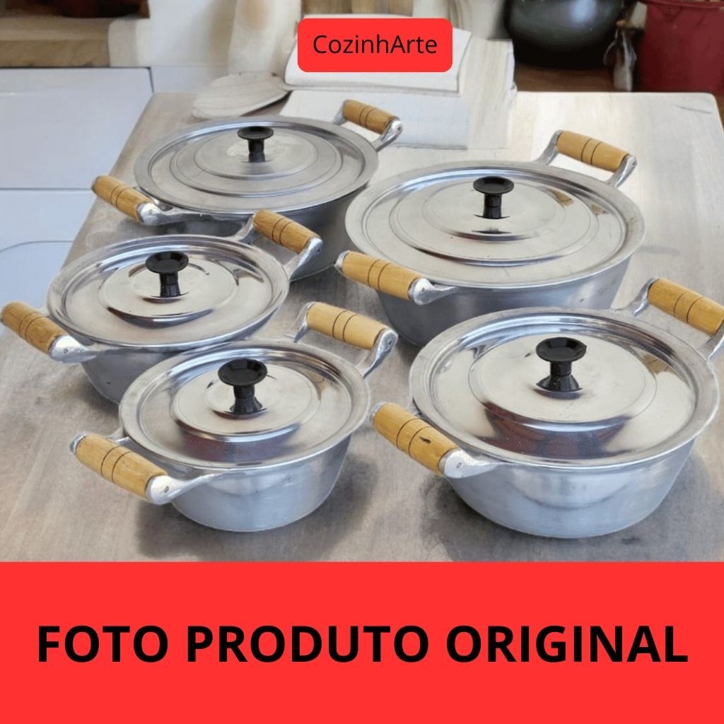 Jogo de Panelas 5 Peças 16 a 24 Alumínio Fundido Batido Grosso Polido em Oferta na Shopee
