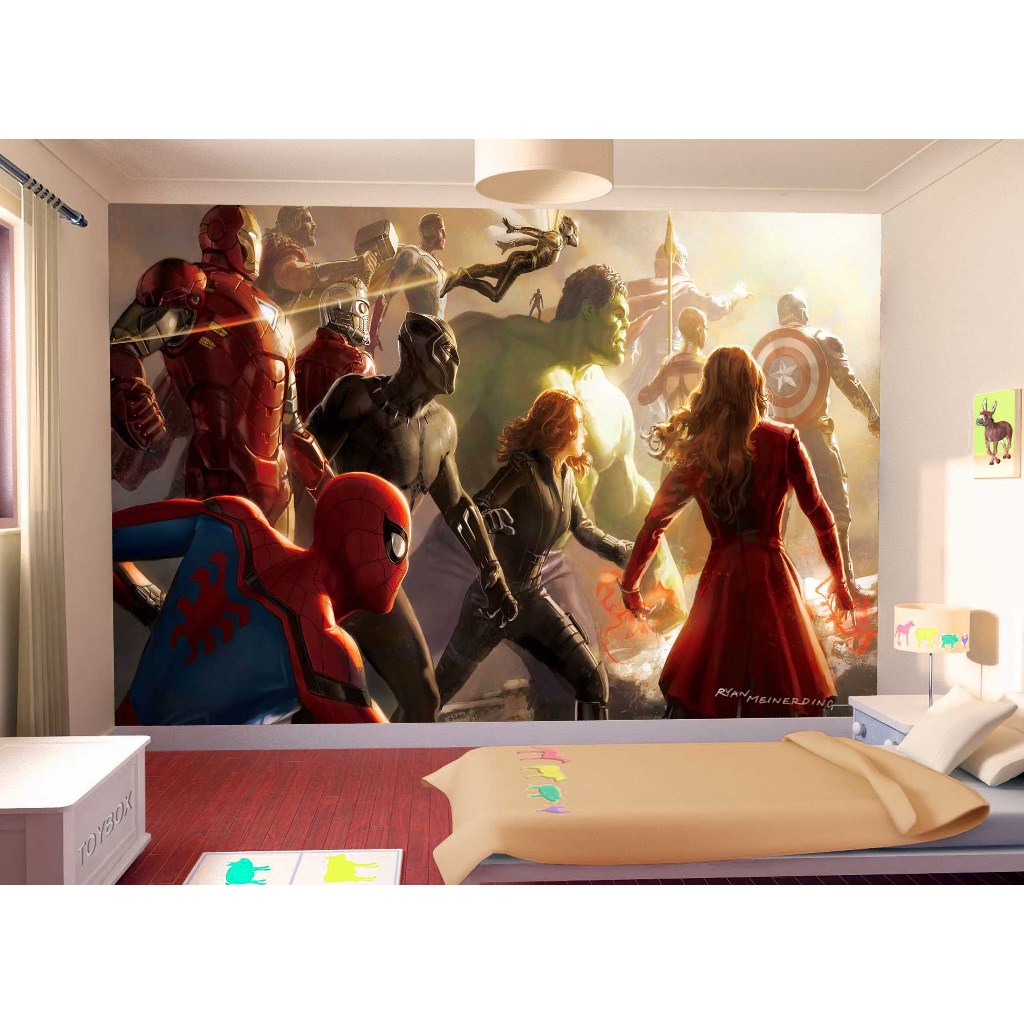 Papel de Parede Adesivo Decorativo Vingadores Ultimato Heróis Homem de Ferro Hulk NHMA 054