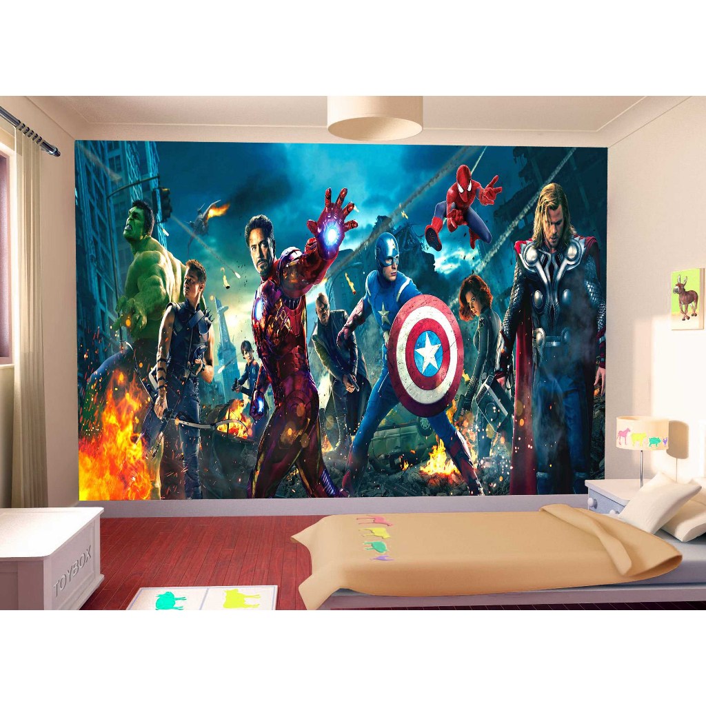 Papel de Parede Adesivo Decorativo Vingadores Heróis Homem de Ferro Homem Aranha Hulk NHMA 055