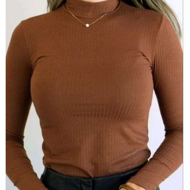 Blusa  de frio cacharrel  feminina manga longa com gola alto modelo  canelado Moda Inverno e outono