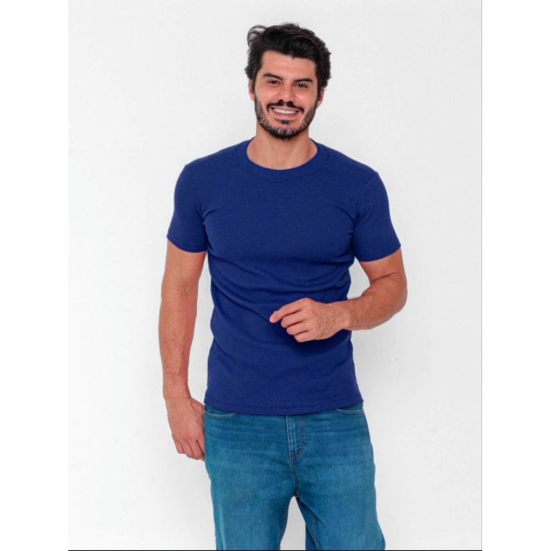 Camiseta Masculina Ribana Canelada Slim Fit Premium Algodão Conforto Casual