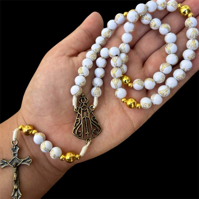 Terço de Nossa Senhora Aparecida Branco Imagem de Nossa Senhora Rosário A Padroeira Presente Noiva
