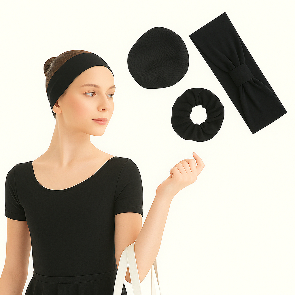 Kit Ballet Faixa para cabeça +  Rede de Coque +  Fru-fru Balé