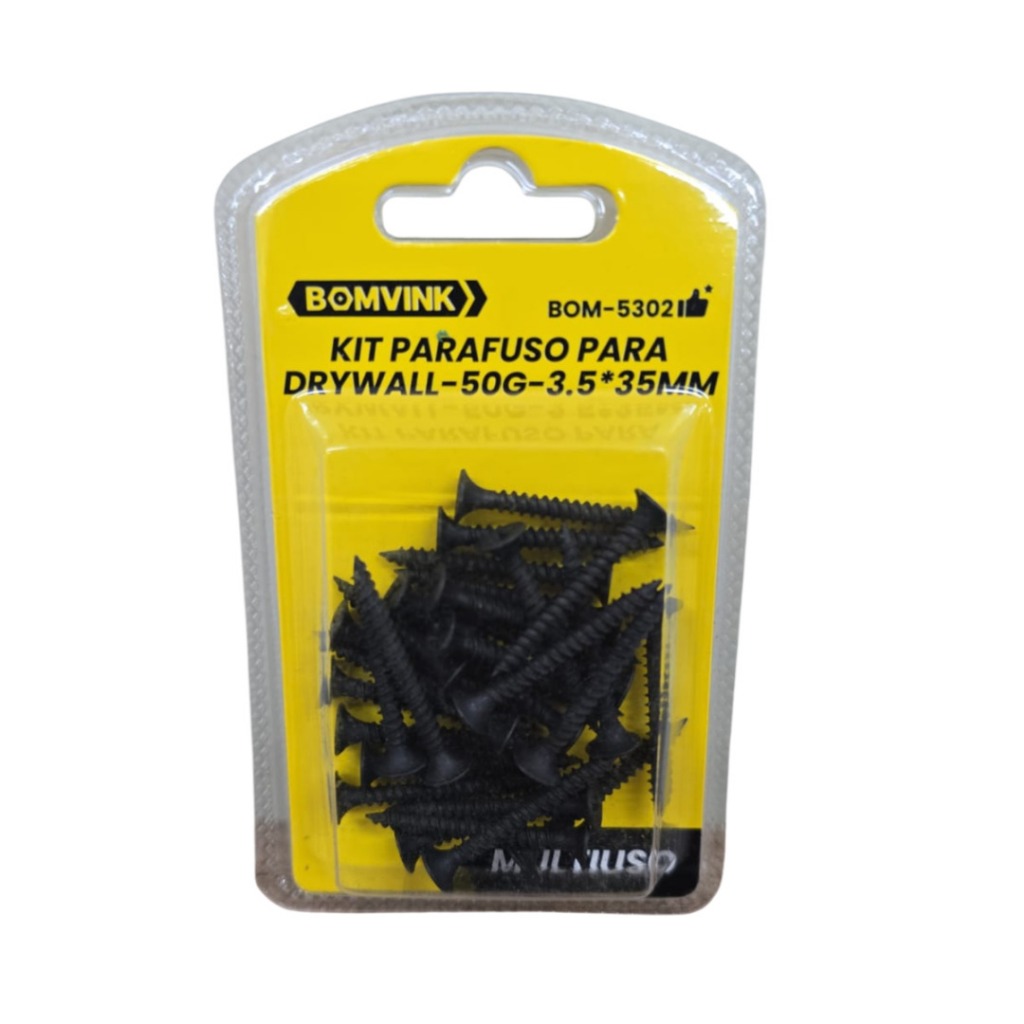 10 Kit (50g) Parafuso Para Drywall 3.5x35mm 50g Bomvink Reforçado Ponta Agulha Cabeça Chata