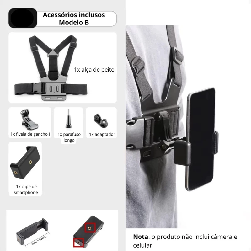 Suporte de Peito Ajustável para Celular e GoPro em Moto e Bicicleta — foto 2
