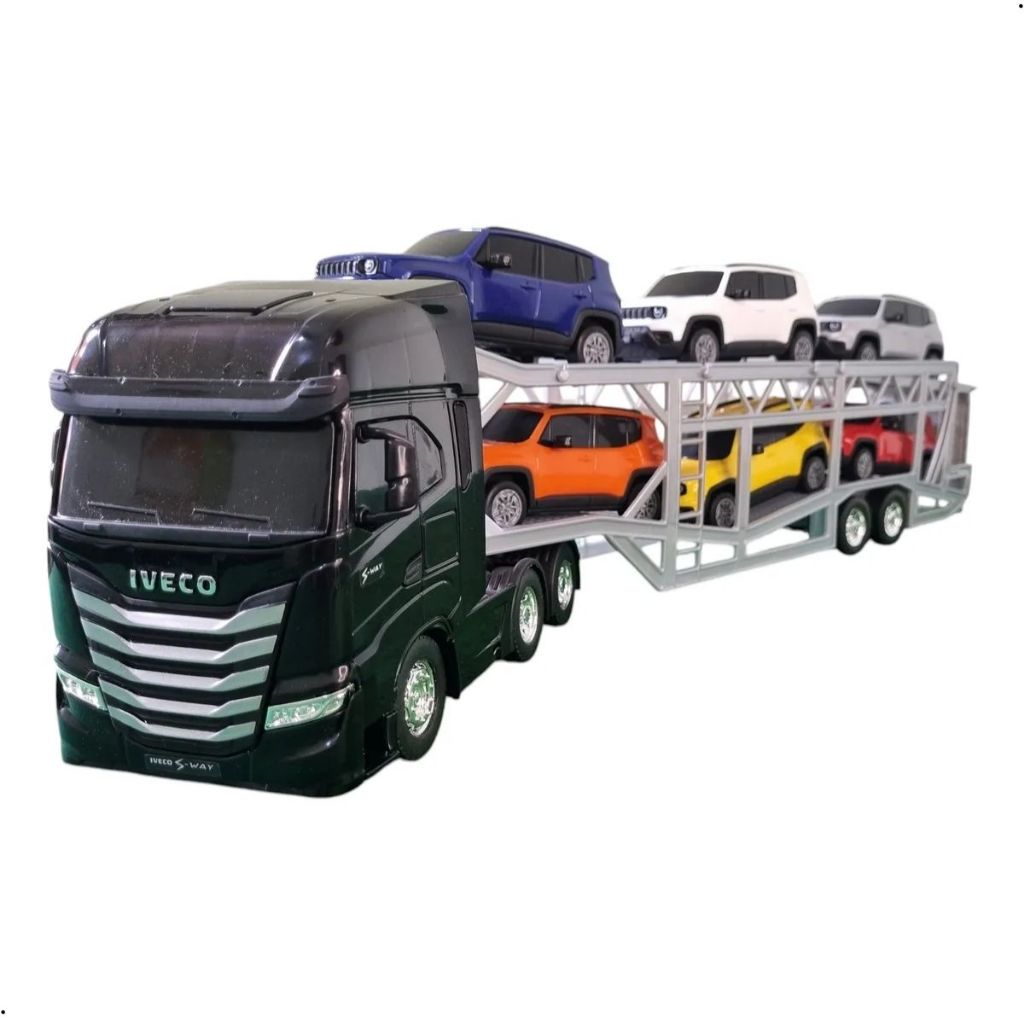 Caminhão Miniatura Iveco Cegonheira S-way Brinquedo com Jeep Renegade