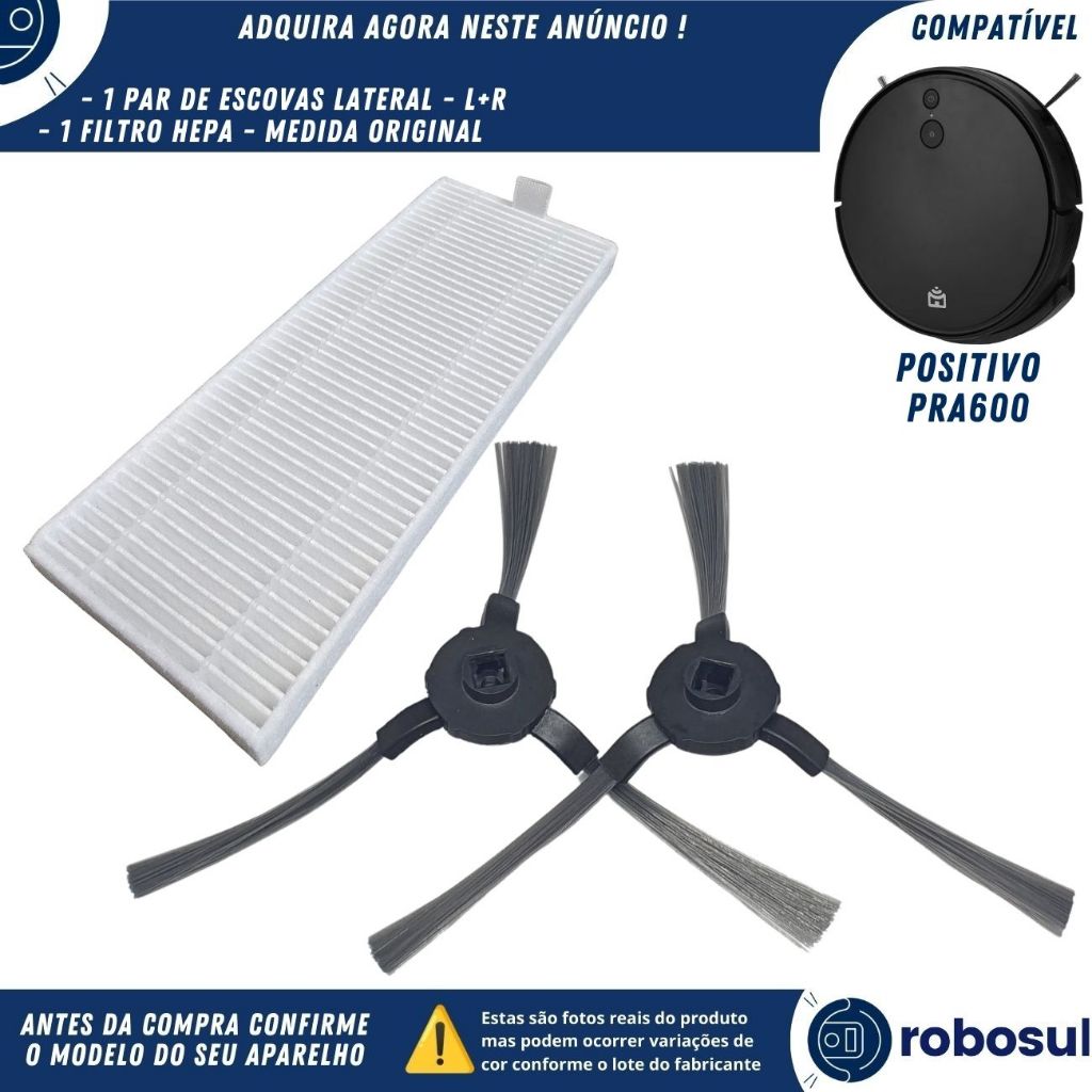 Par Escova Lateral e Filtro Hepa Para Smart Robô Aspirador Wi-Fi+ Positivo Casa Inteligente PRA600