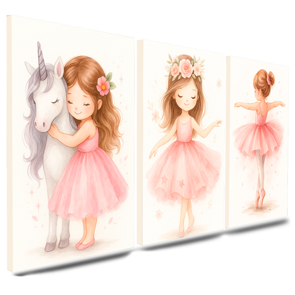 Quadros Decorativos 3 Peças Bailarina e Unicórnio Amor Menina Infantil Criança Rosa Casa Sala Quarto Decoração Hall em Oferta na Shopee