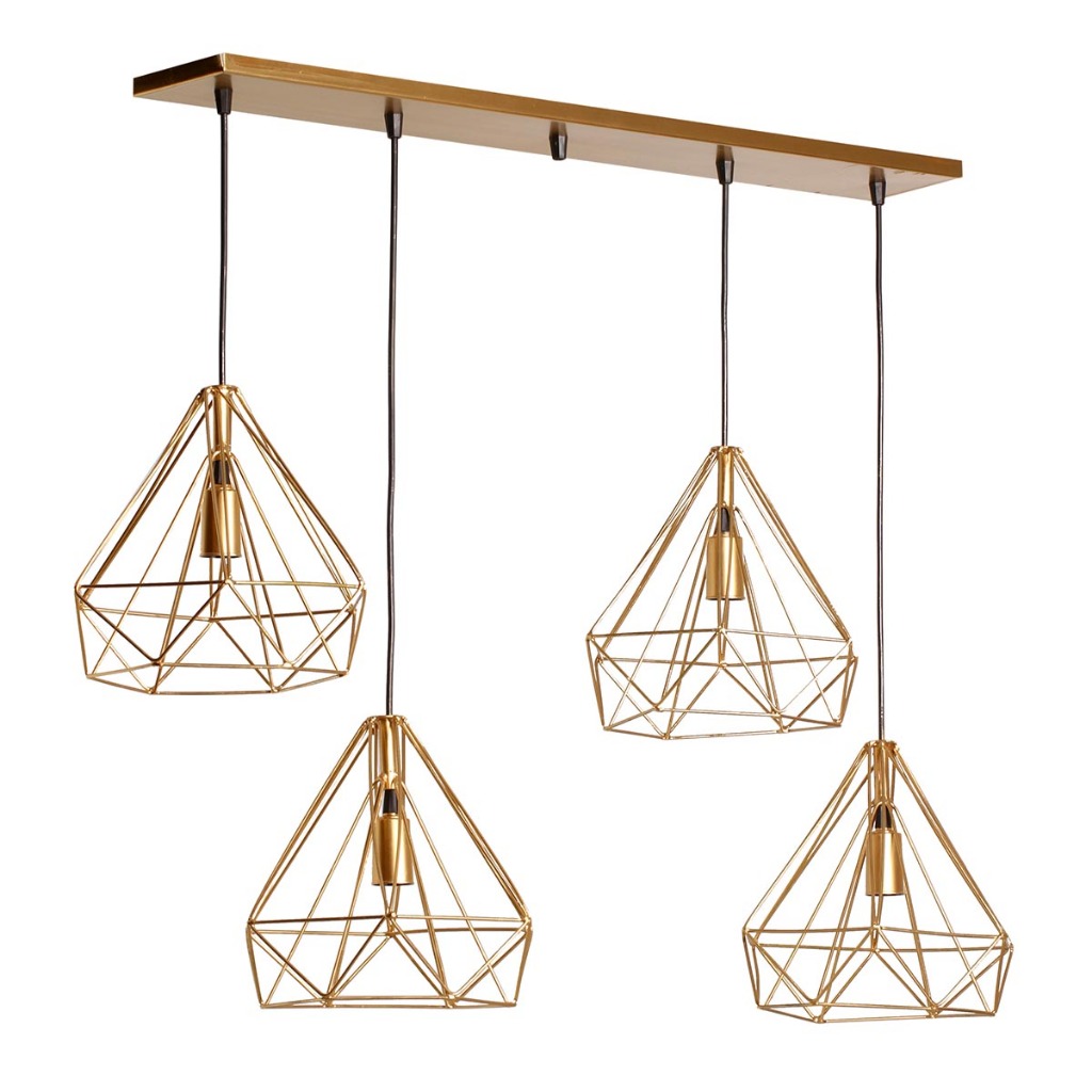 4 Pendente Diamante Aramado 3d Grande Triplo Luminária Canopla Lustre De Teto