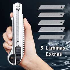 Estilete De Metal Profissional 18mm + 5 Lâminas Extras w-13