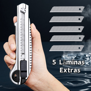 Estilete De Metal Profissional 18mm + 5 Lâminas Extras w-13 em Oferta na Shopee