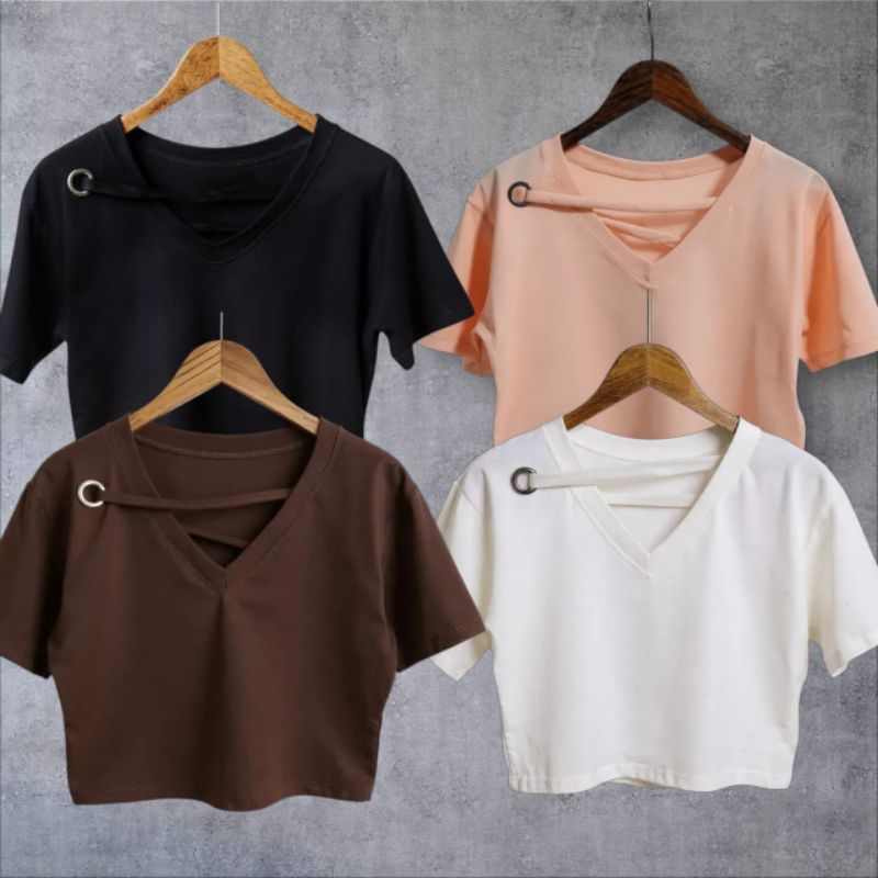 Camisetas feminina Cropped Oversized blusa soltinha e confortável estilo urbano detalhe na gola