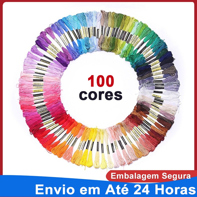Kit 100 Linhas de Bordado Ponto Cruz Artesanato Fio Poliéster Algodão 100 Peças em Oferta na Shopee