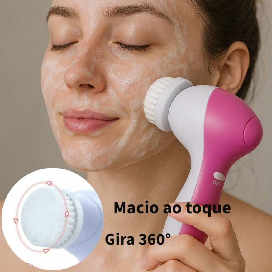 Escova Elétrica Para Limpeza Facial Massageia e Esfolia ação 5 em 1