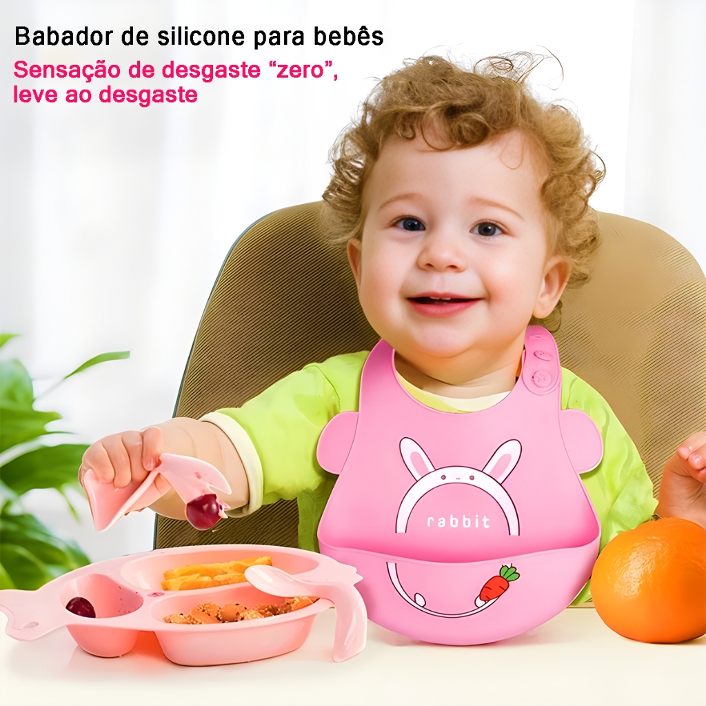 Babador Bebê Menino e Menina de Silicone Impermeável Ajustável Com Pega Migalhas Sem BPA
