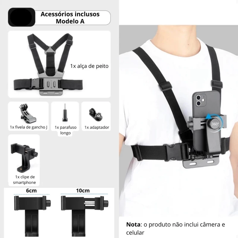 Suporte de Peito Ajustável para Celular e GoPro em Moto e Bicicleta — foto 4