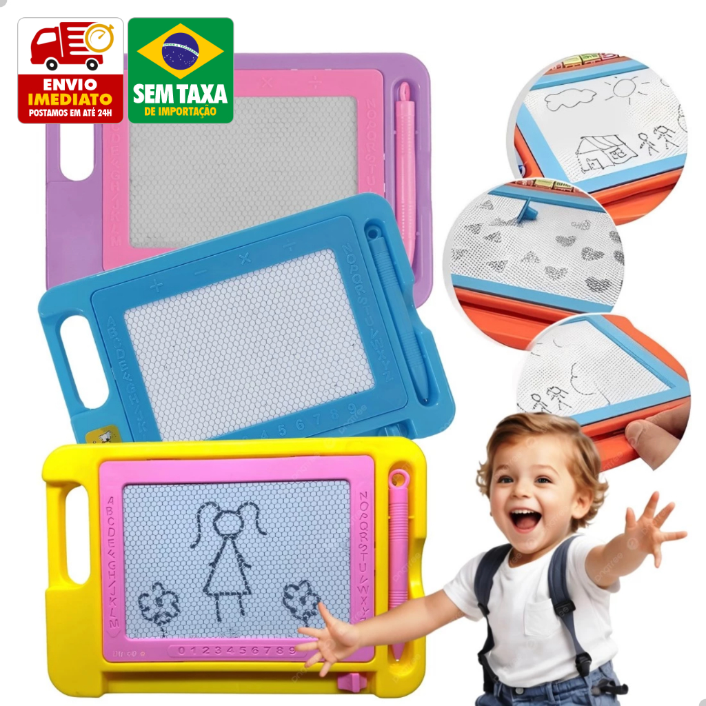 Lousa Mágica de Desenho Infantil Magnética Educativa P M G Azul Rosa Amarelo Vermelho em Oferta na Shopee