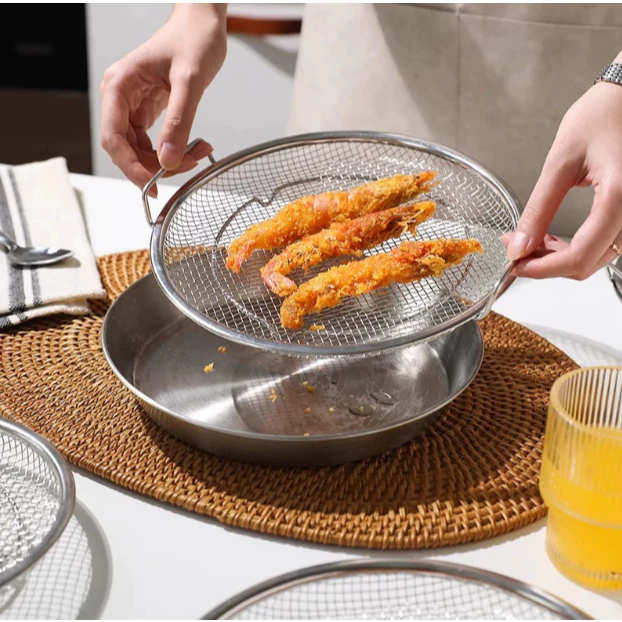 Bandeja com Escorredor de aço inox Fritura Multiuso Pastel Salgados