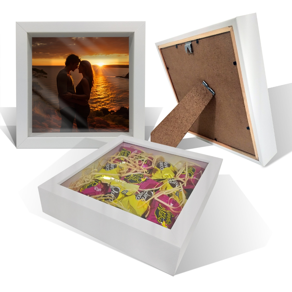 Moldura caixa Alta 20x20 cm com Vidro Profundidade 3cm
