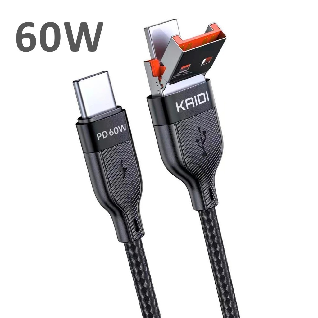 KIT2 Cabo 2 em 1 USB e Tipo C com saída Tipo C 60w para Iphone/Samsung/Xiaomi Carregador Kaidi PD