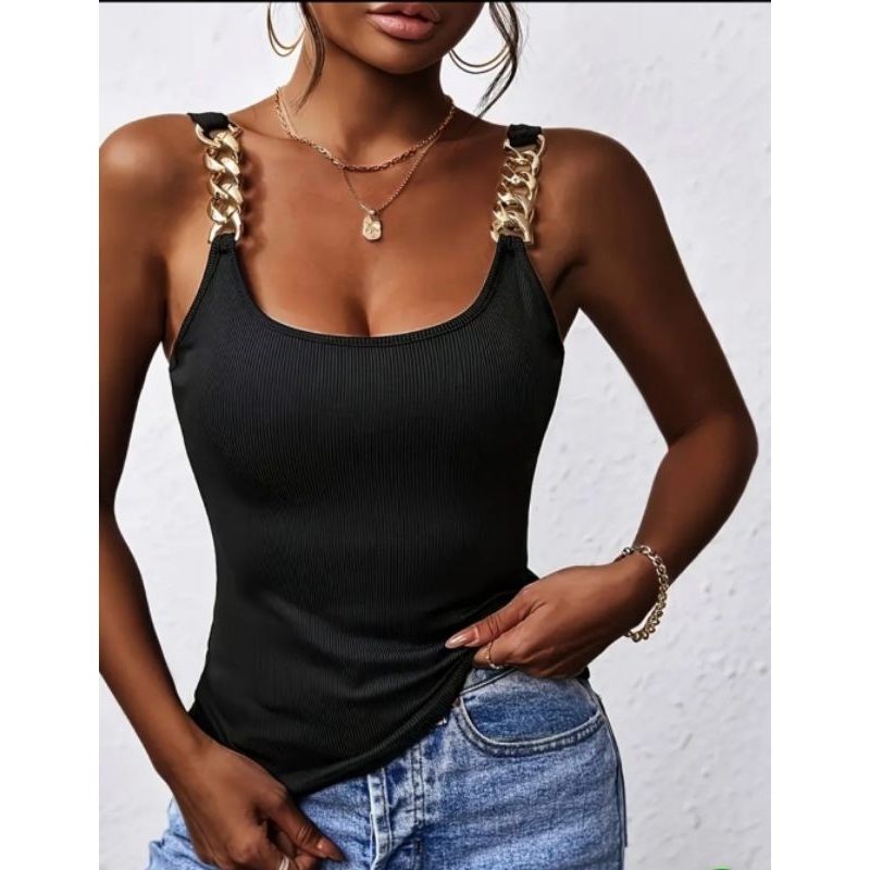 BLUSA FEMININA ESTILOSA ALCINHA COM CORRENTE RIBANA em Oferta na Shopee