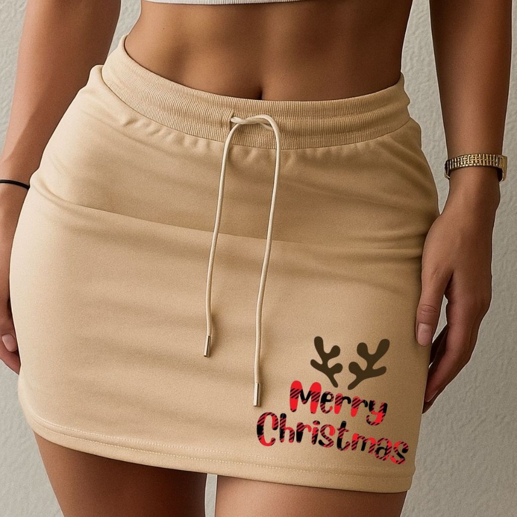 Saia Tubinho Feminina Tecido Moletom Estilo Natalino Confortável Merry Christmas