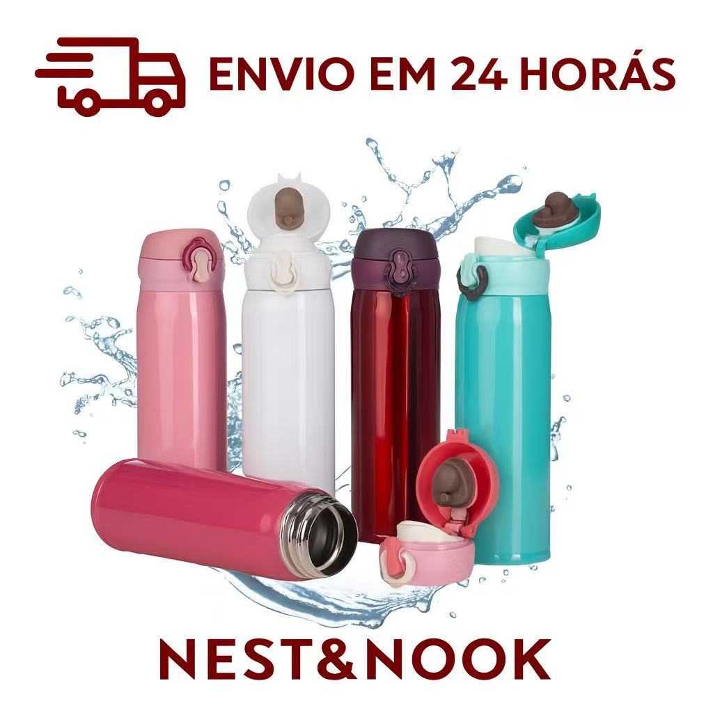 Garrafa Squeeze Térmica Aço Inox Portátil 500ml Com Tampa E Sistema de Trava