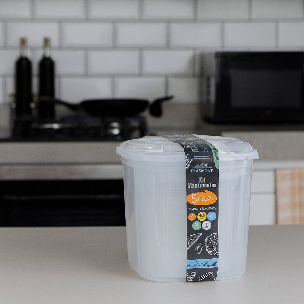 Kit Porta Mantimentos Potes Transparente Quadrado Plásticos Organizador Alimentos Cozinha