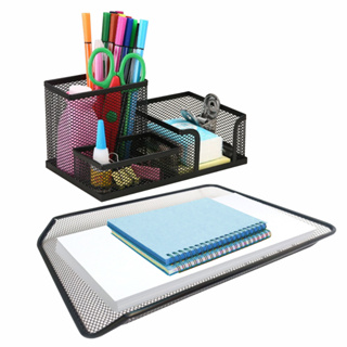 Kit Bandeja Organizadora Papel Mesa Escritório Porta Caneta Branco Preto Dourado em Oferta na Shopee