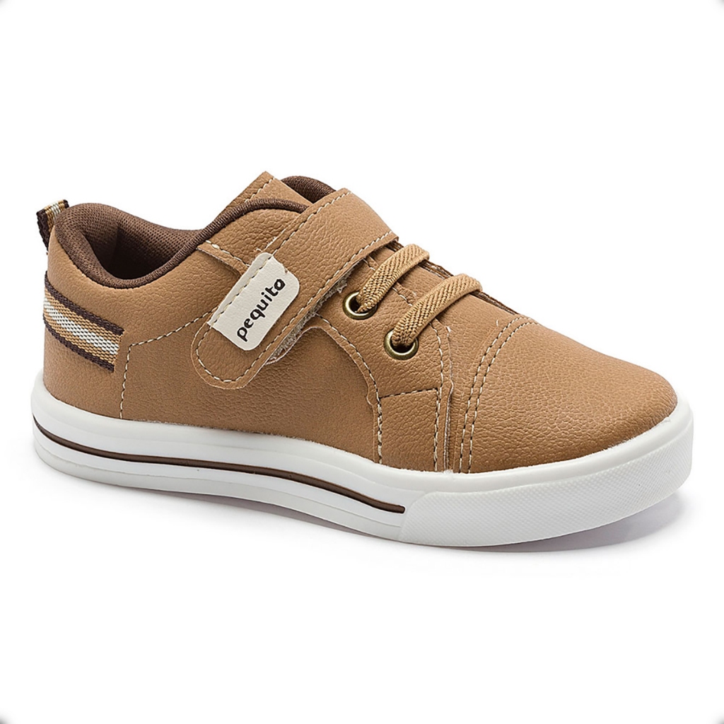Detalhes do Tênis Infantil Masculino Menino Calce Fácil Escolar Elastico Listra Marinho Caramelo 20126 Pequito